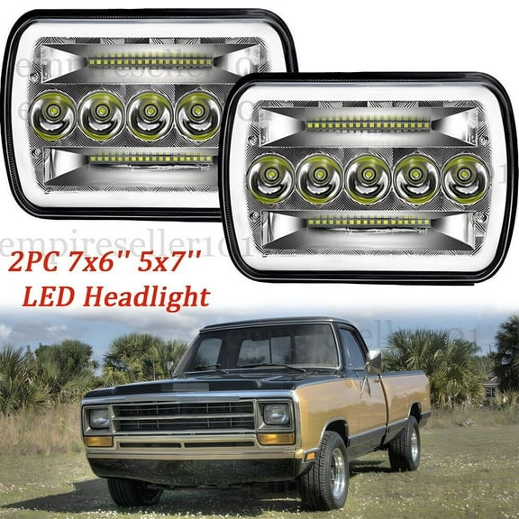 Pair 5x7" 7x6" Halo LED Headlights Hi/Lo Beam For Dodge D150 D250 D350 Ram 50 H4