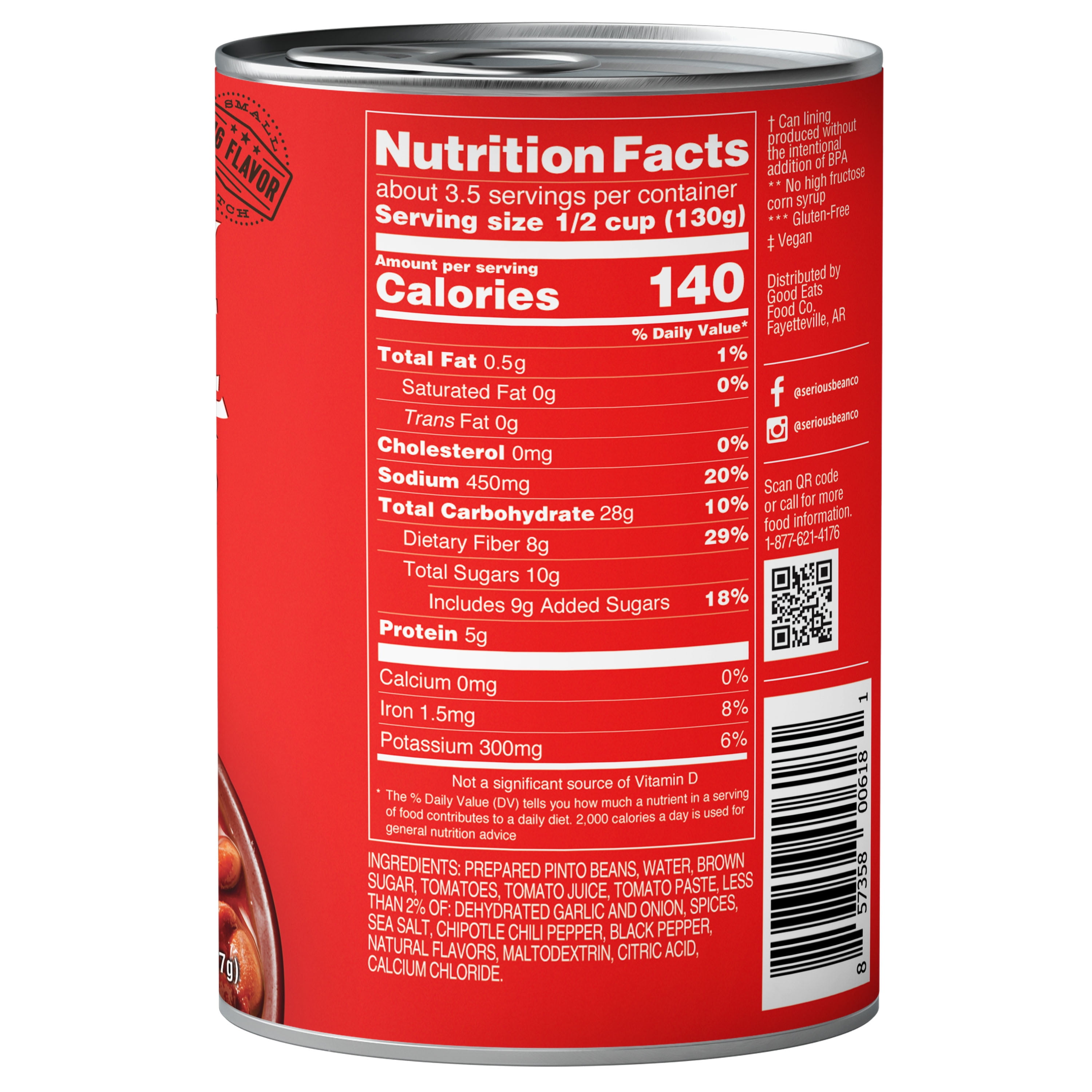 (12 Cans) Serious Bean Co Sweet and Smoky Chipotle Pinto Beans, 15.75 Oz