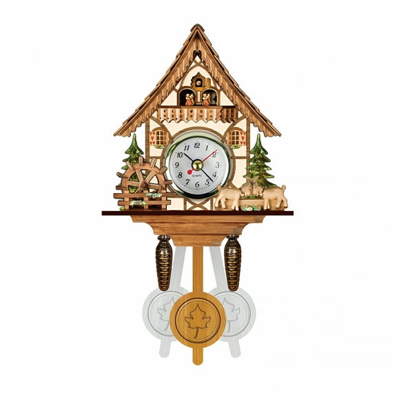 DESIGNICE Kitchen Wall Clock Battery Operated Home Wall Decor Cuckoo Wall Clock Chime Alarm Retro Wooden Living Room