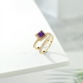 thumbnail image 4 of Gem Stone King 18K Yellow Gold Plated Silver Women Wedding Engagement Ring Band Bridal Set Princess Purple Amethyst and Moissanite 1.21cttw, 4 of 5