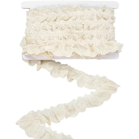 10 Yards Cotton Eyelet Lace Trim 1-3/4 inchWide Beige Ruffled Lace with Embroidered Hollow Heart PatternPleated Cotton Ribbon for Sewing Wedding Dress Clothing Decoration DIY Crafts