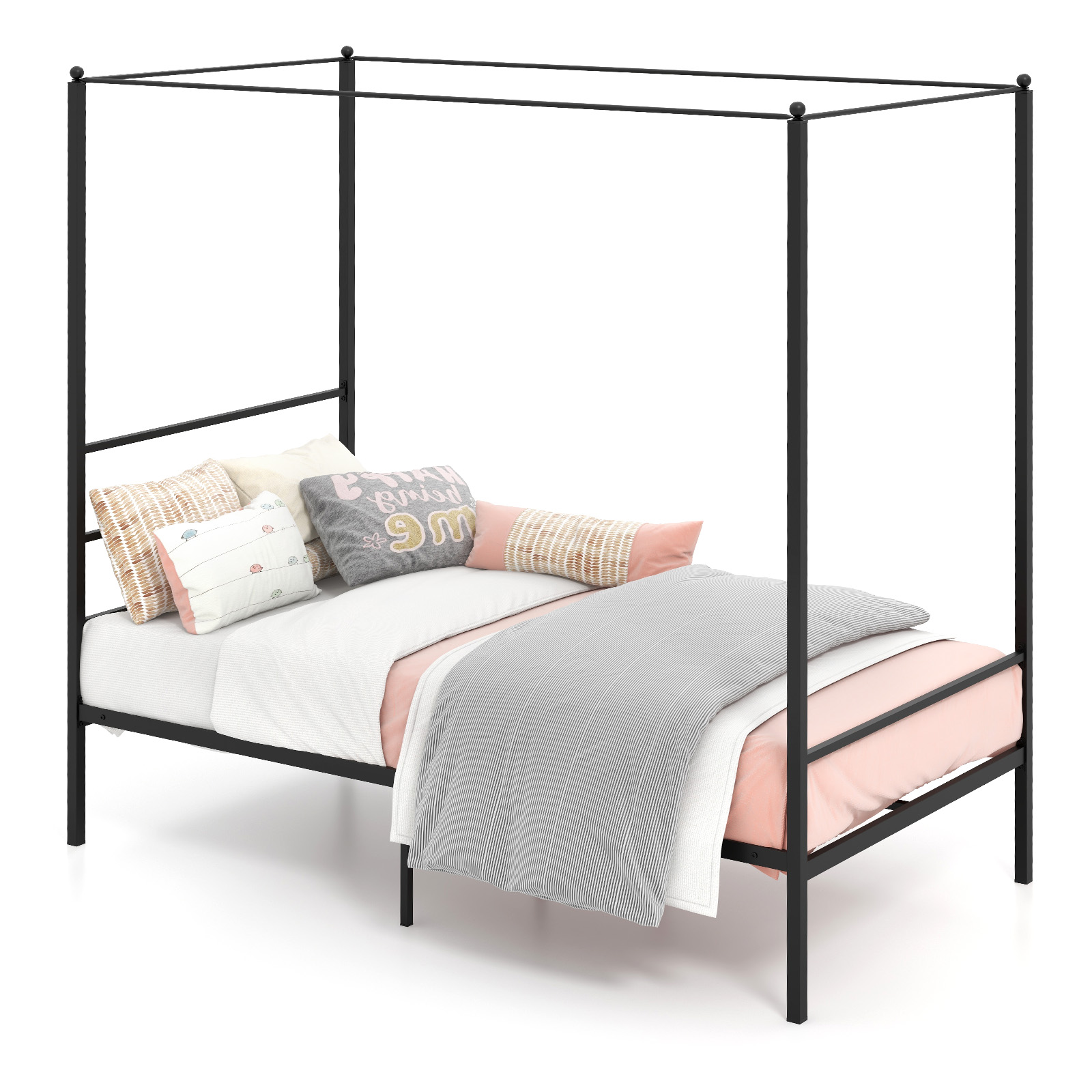 Giantex Metal Canopy Bed Frame, 4 Poster Canopied Platform Bed Frame, Mattress Foundation, No Box Spring Needed, Easy Assembly, Twin Size