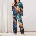 thumbnail image 2 of Picia Colorful Planet Universe Pattern Women’s Long-Sleeve Sleepwear Set - Soft 2-Piece Loungewear with Pockets, Comfy PJs for Relaxing Nights-Medium, 2 of 7