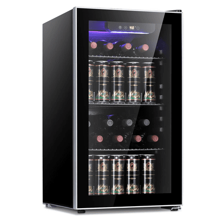 Wine Cooler Refrigerator Fridge 26 Bottles Freestanding Wine Chiller with Stainless Steel & Double-Layer Glass Door/Digital Memory Temperature Control,Black