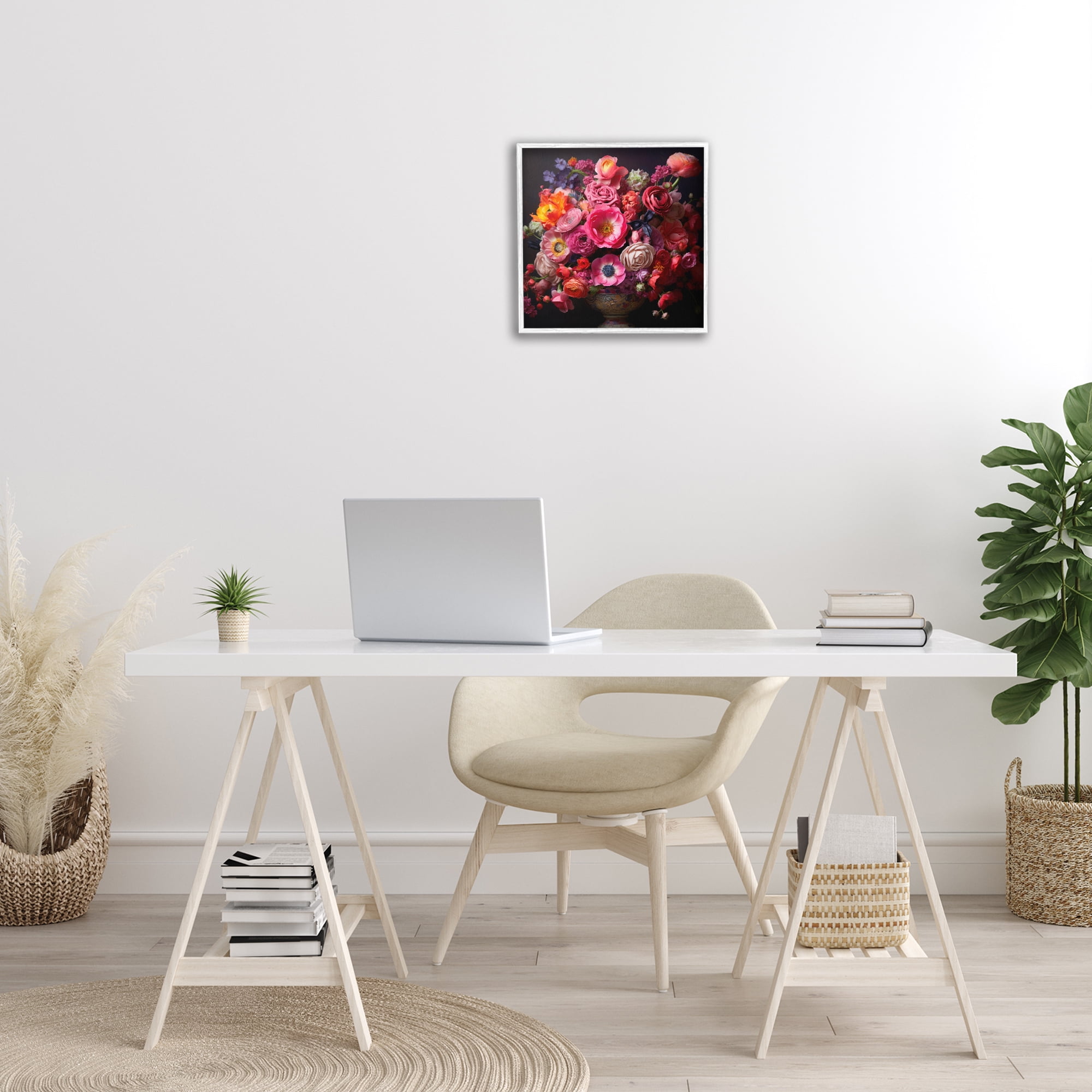 Stupell Industries Dark Full Bouquet Botanical & Floral Painting White Framed Art Print Wall Art, 17 x 17