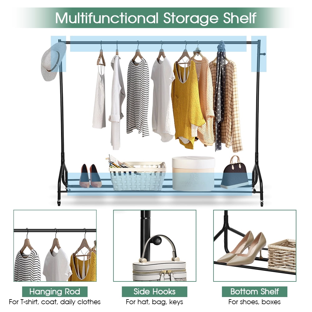 6FT Clothes Rail Garment Hanging Rack Home Shop Display Stand Shoes Storage Hook 