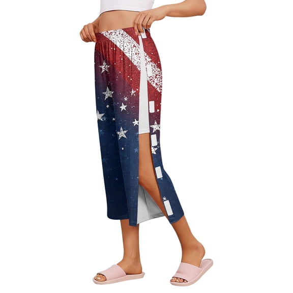 Iaqnaocc Tear Away Capri Pants for Women Breakaway Post Surgery Recovery 250 Anniversary USA Flag Wide Leg Patriotic Replacement Adaptive Scrub Pants for Women Dark Blue M