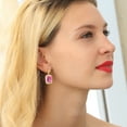 thumbnail image 2 of Gem Stone King 18K Yellow Gold Plated Silver Pink Created Sapphire Dangle Earrings for Women (20.60 Cttw, Gemstone September Birthstone, Octagon 14X10MM), 2 of 4