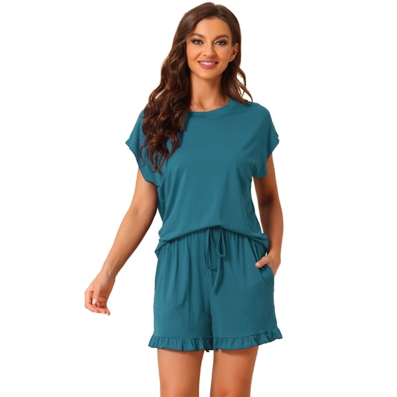 DARING DIVA Women's Lounge Pajamas Short Sleeve Tops and Shorts Set Peacock Green S