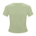 thumbnail image 4 of MIXUE Womens Summer Tops Solid Color Round Neck Short Sleeve Casual Basic Slim Fit Tight Pullover T Shirts Daily-Wear,Green,XL, 4 of 5