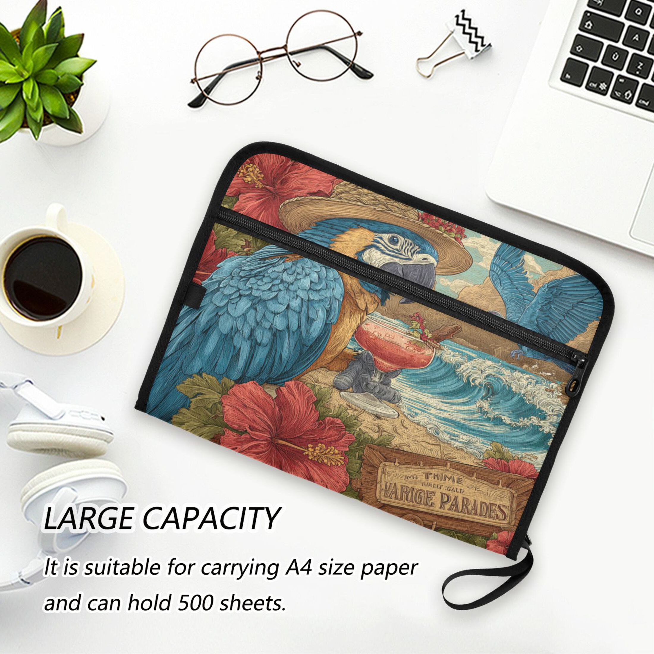 WOBOGO Blue Parrot Expanding File Folder Letter Size Accordion Filing Organizer 13 Pocket Separate Organ Pocket
