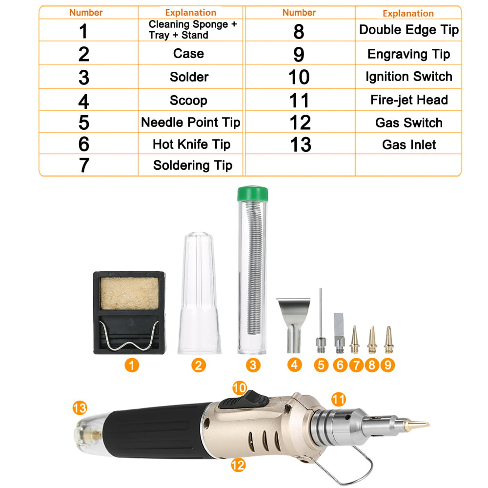 10 in 1 Professional Pen-style Butane Gas Soldering Iron Set 26ml Welding Z4P9
