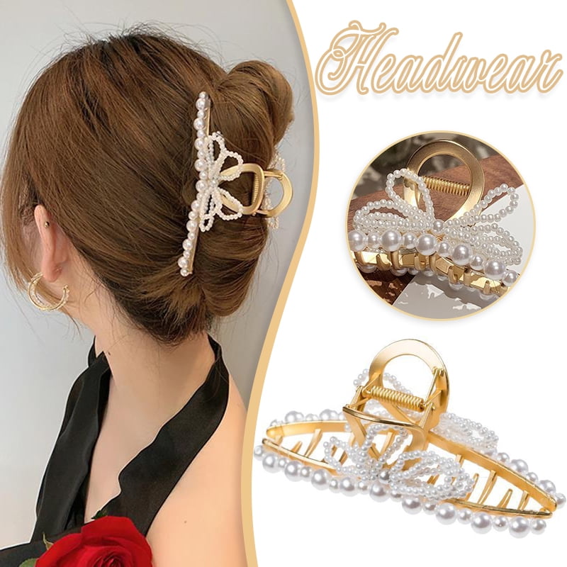 Large Hair Claw Clip Elegant Metal Updo Hair Jaw with Beaded Butterfly Decor Shower Hair Clamps for Girls Women 11cm New