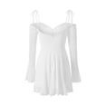 thumbnail image 3 of hirigin Women's Summer Short Skinny Dress White Long Sleeve Off Shoulder Low Cut Sling Dress, 3 of 9