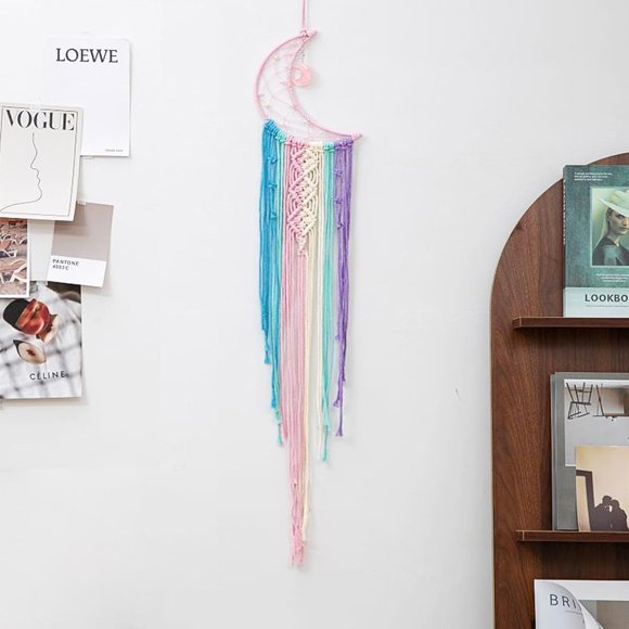 Macrame Wall Hanging Moon Dream Catcher,Handmade Woven Dreamcatcher Boho, Home Decoration, Chic Home Decor ,Gifts (Rainbow Colours)