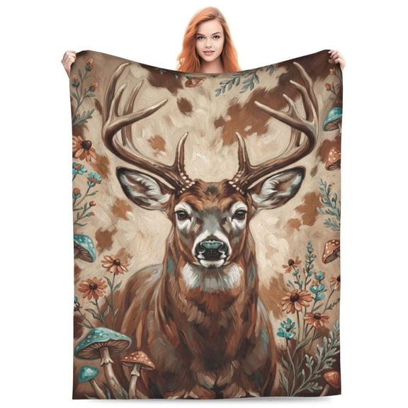 Deer Throw Blanket, Forest Deer Lightweight Flannel Bedding Blanket for Bedroom Bed, Adult Blanket Decor 50x40