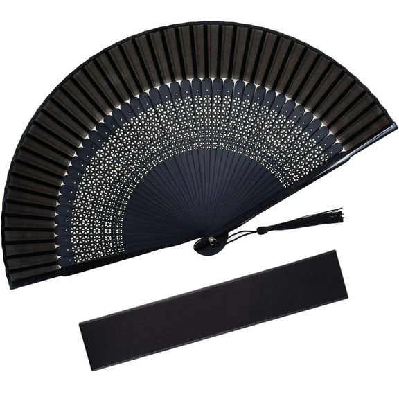 LQQBOX Folding Hand Fan for Women - Foldable Vintage Bamboo Silk Fan - for Dance, Performance, Decoration, Party, Gift
