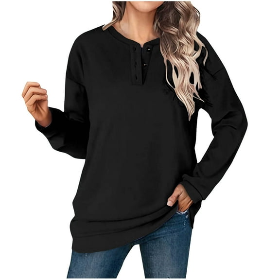 Admvng Womens Sweatshirt Solid Color Casual Long Sleeved-neck Sweatshirt Without Hat，Size S-2XL