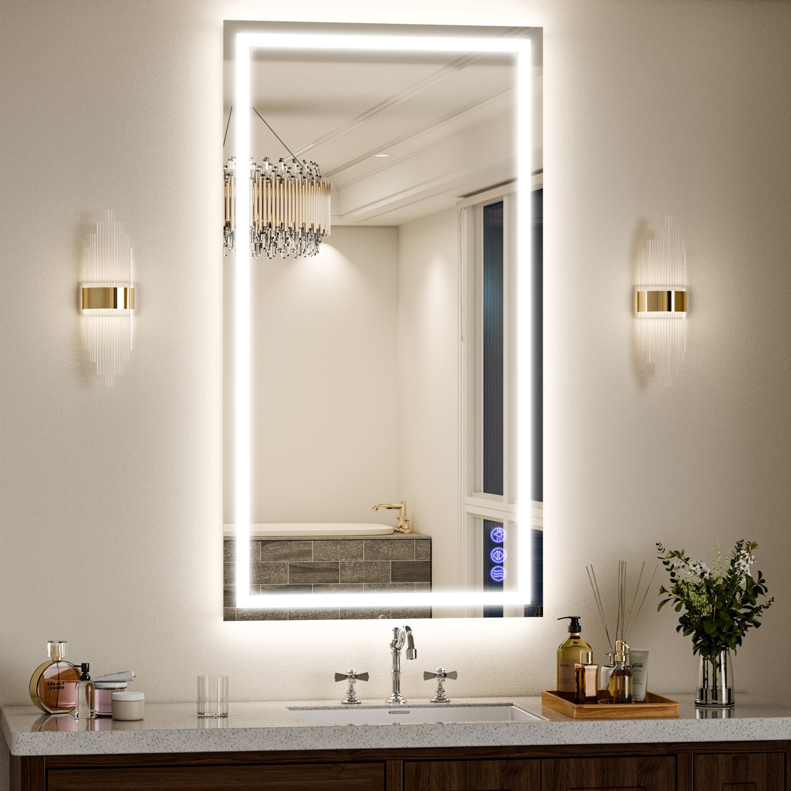 AUROMIR 55"x 30" LED Bathroom Vanity Mirror with Dimmable 3 Color Modes, White