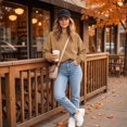 thumbnail image 4 of Crewneck Sweatshirts Women Casual Lightweight Fall Fashion Pullover Tops Oversized y2k Clothes Khaki XL, 4 of 9