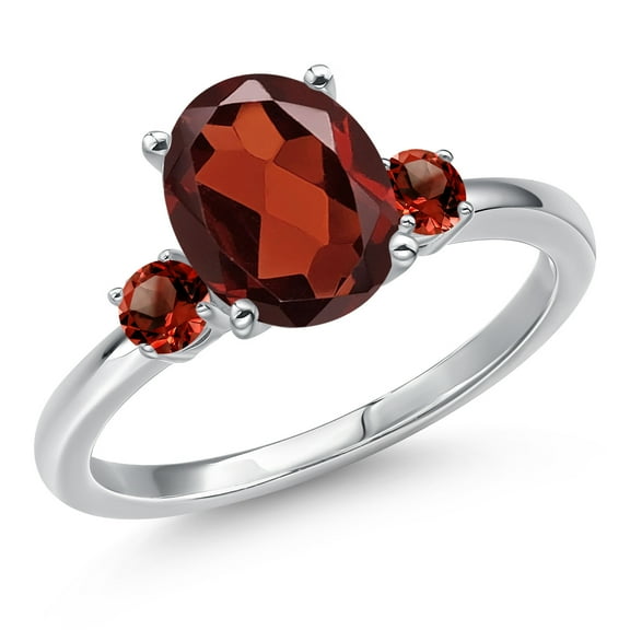 Gem Stone King 14K White Gold Red Garnet Engagement Ring for Women | 3.10 Cttw | Oval 10X8MM | Gemstone January Birthstone | Size 7