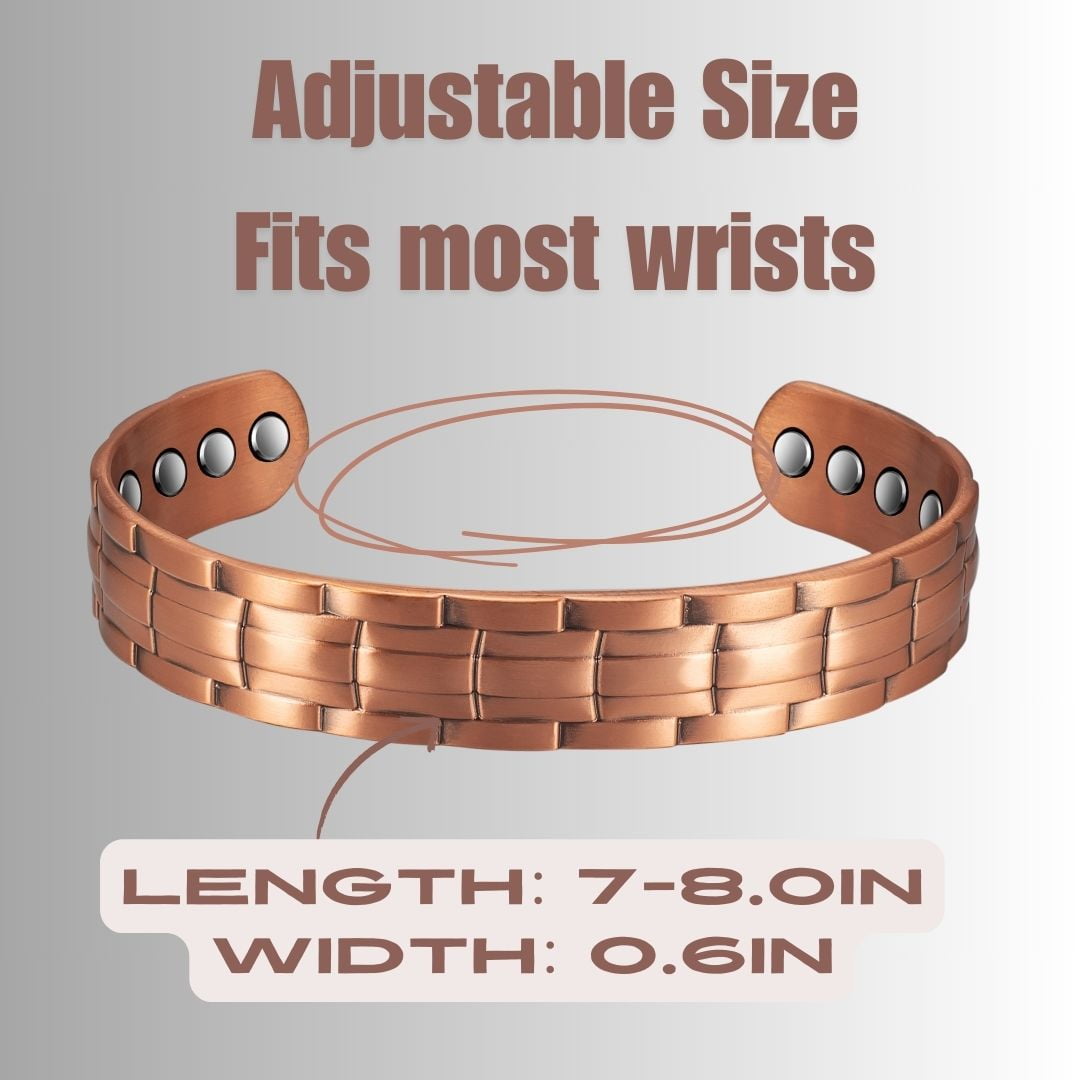 Wollet Copper Magnetic Bracelets for Men, Adjustable Magnets Copper Jewelry Set of 2