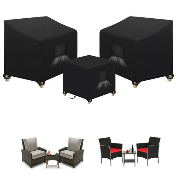 SIRUITON 3 Piece Outdoor Veranda Patio Garden Furniture Cover Set with Durable and Water Resistant Fabric,Fit for Outdoor Wicker Patio Furniture Sets/Rattan Chair Conversation Sets-Balck
