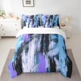 thumbnail image 2 of Manfei Modern Abstract Art Twin Bedding Sets 7-Piece, Blue Purple Stripes Geometric Bedding Comforter Set, Oil Printing Reversible Sheet Sets, Super Cozy Room Decor, 2 of 7