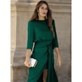 thumbnail image 1 of ZAXARRA Robe Midi en Satin pour Femmes Manches 3/4 Col Rond Nœud devant Couleur Unie Robe de Cocktail Robe de Soirée, 1 of 2
