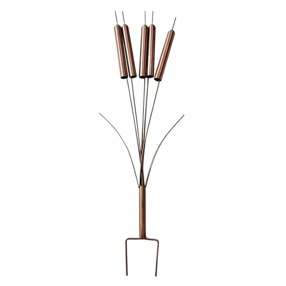 Copper Cattail Wind Chimes Garden Stake, Metal Reed Yard Art Decor, Weather Resistant Outdoor Decoration, Rustic Flower Bed for Courtyard Landscaping