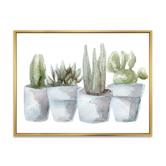 Designart 'Succulent and Cactus House Plants V' Farmhouse Framed Canvas Wall Art Print