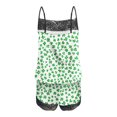 thumbnail image 4 of Uaswgudfs Women's St. Patrick's Day Lace Trim Spaghetti Strap Cami Shorts Set Bow Star Print Two-Piece Sleeveless Loungewear Sleepwear White L, 4 of 5