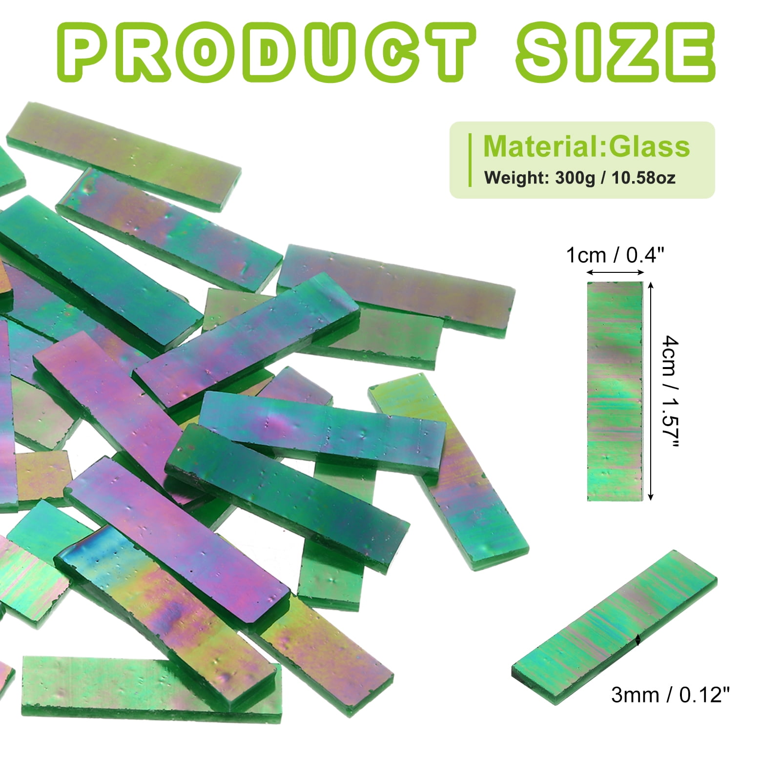 Stained Glass Strip, Iridescent Green Mosaic Tiles 300g/10.58 oz