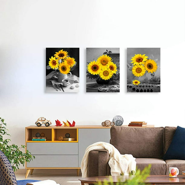 Wendana Canvas Wall Art For Living Room Bathroom Wall Decor For Bedroom Kitchen Artwork Canvas Prints Sunflower Flowers Painting 12 X 16 3 Pieces Modern Framed Office Home Decorations Walmart Com