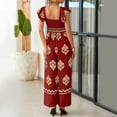 thumbnail image 4 of GZWYHT Rompers for Women Overalls for Women Womens Boho Jumpsuits Retro Print Cap Sleeve Wide Leg Romper Beach Vacation Outfits Lounge Sets for Women Casual Jumpsuits for Women Red L, 4 of 9