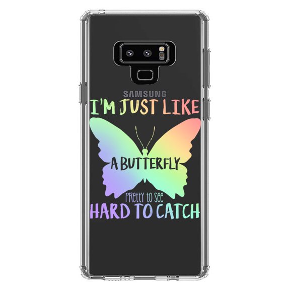DistinctInk Clear Shockproof Hybrid Case for Samsung Galaxy Note 9 - TPU Bumper Acrylic Back Tempered Glass Screen Protector - Like Butterfly - Pretty to See Hard to Catch