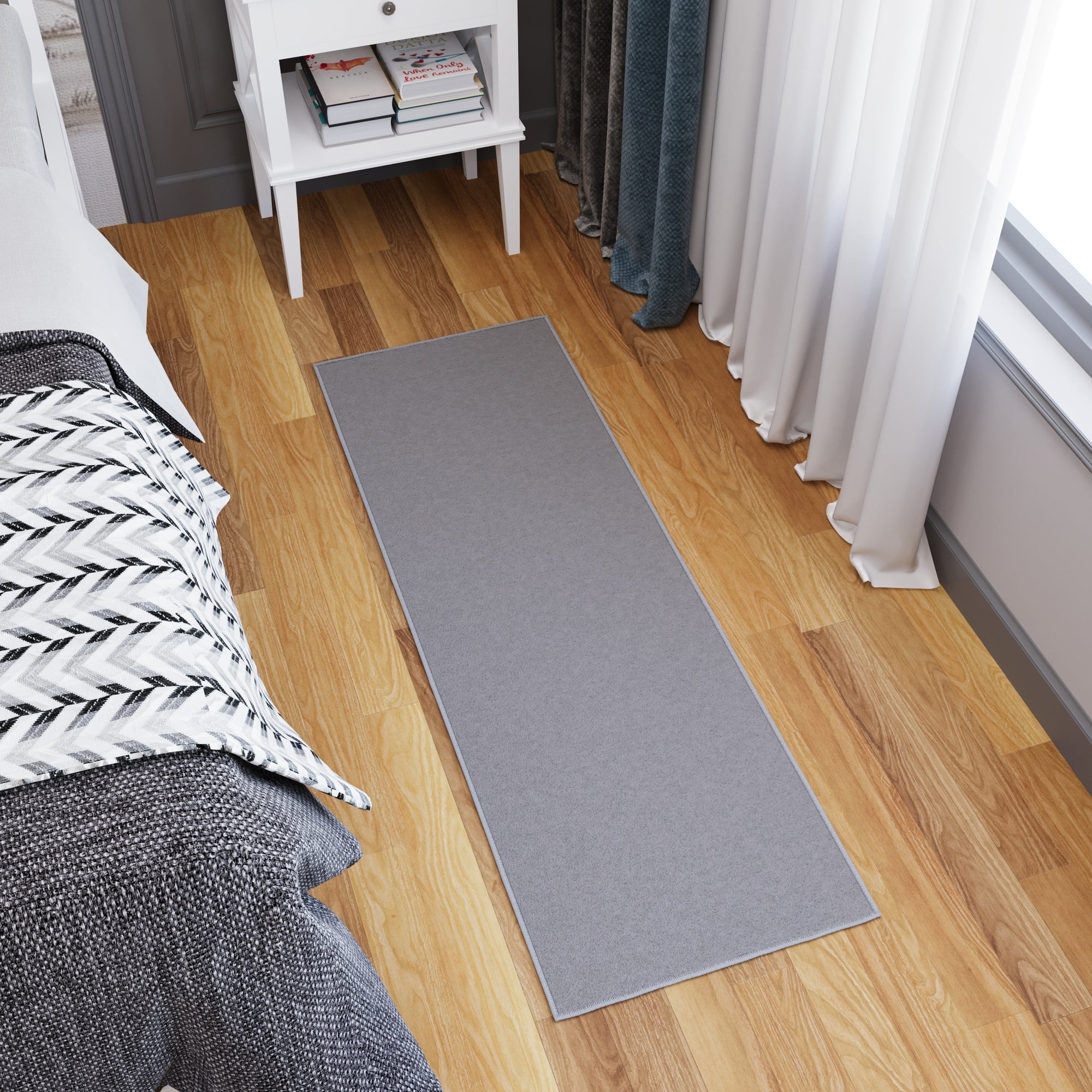 Ottomanson Solid Bathroom Runner Rug 20" x 53" - Non Slip Low Pile Carpet, Gray