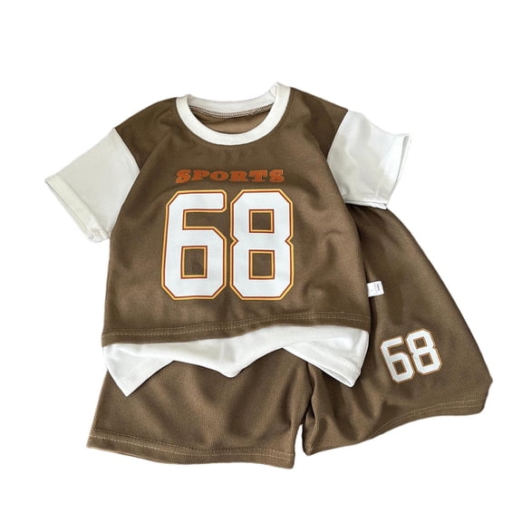 HAOTAGS Boys Outfit Sets,Sport Tee & Loose-Fit Shorts Quick-Dry Loose Fit Active 2-Piece Play Set Coffee 1-2 T