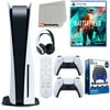 Sony Playstation 5 Disc Version (Sony PS5 Disc) with White Extra Controller, Headset, Media Remote, Battlefield 2042, Accessory Starter Kit and Microfiber Cleaning Cloth Bundle
