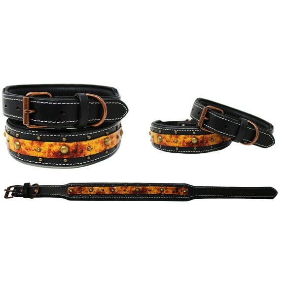 Large 21''- 25'' Padded Leather Dog Collar Heavy Duty Floral Tooled 60FK31