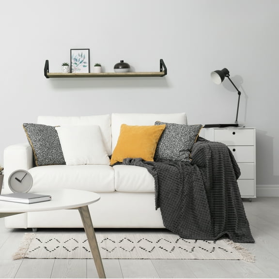 InPlace 48Wx5Dx6.1H Real Wood Rustic Iron Bracket Ledge Shelf, Driftwood 9602094E