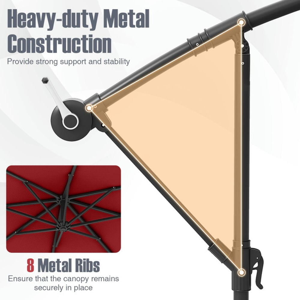 Demifill 10 Ft Patio Umbrella Offset Cantilever Umbrella with 40 Solar Powered Lights, Offset Patio Umbrella for Outdoor, Red
