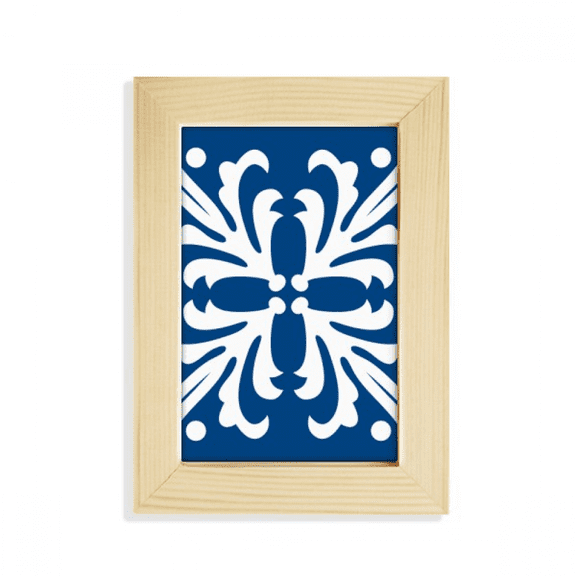 Blue Talavera Pattern Flower Ilustration Desktop Display Photo Frame Picture Art Painting 5x7 inch