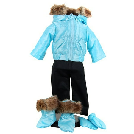 18 Inch Ski Wear Doll Clothes Outfit, 6 Pc Zippered Jacket, Pants, Gloves, Boots