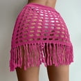 thumbnail image 3 of Falda de playa de punto dividido con cordones y borlas de red para mujer de color rojo rosa, 3 of 5