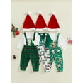 thumbnail image 3 of Baby Toddler Boy Christmas 3Pcs Outfit, 0 3 6 9 12 18 Months Long Sleeve Dots Printed Bow Tie Romper with Overall Pants and Hat Infant Clothing Set, 3 of 9