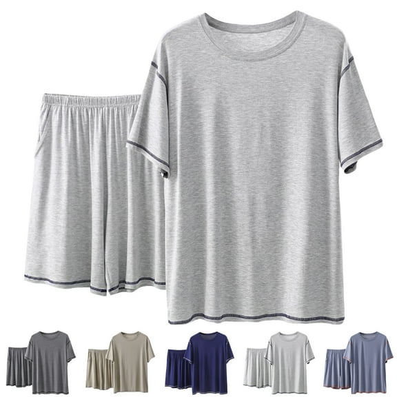 Yaltungu Lounge Sets for Men Pajamas 2 Piece Shorts Round Neck Short Sleeve Tshirts Comfy Thin Casual Pjs Outfits