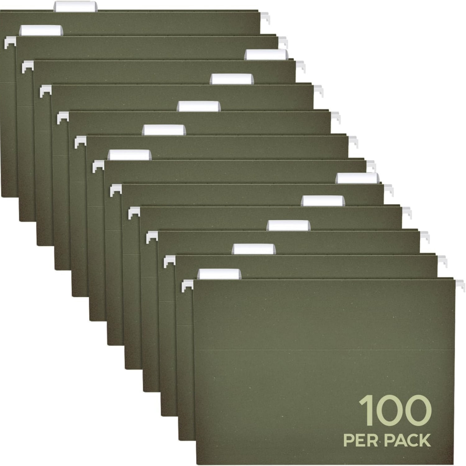 Hanging File Folders Letter Size - 100 Pack - 1/5 Cut Adjustable Tabs - Green Bulk File Folders with Tabs 8.5 X 11 Inches