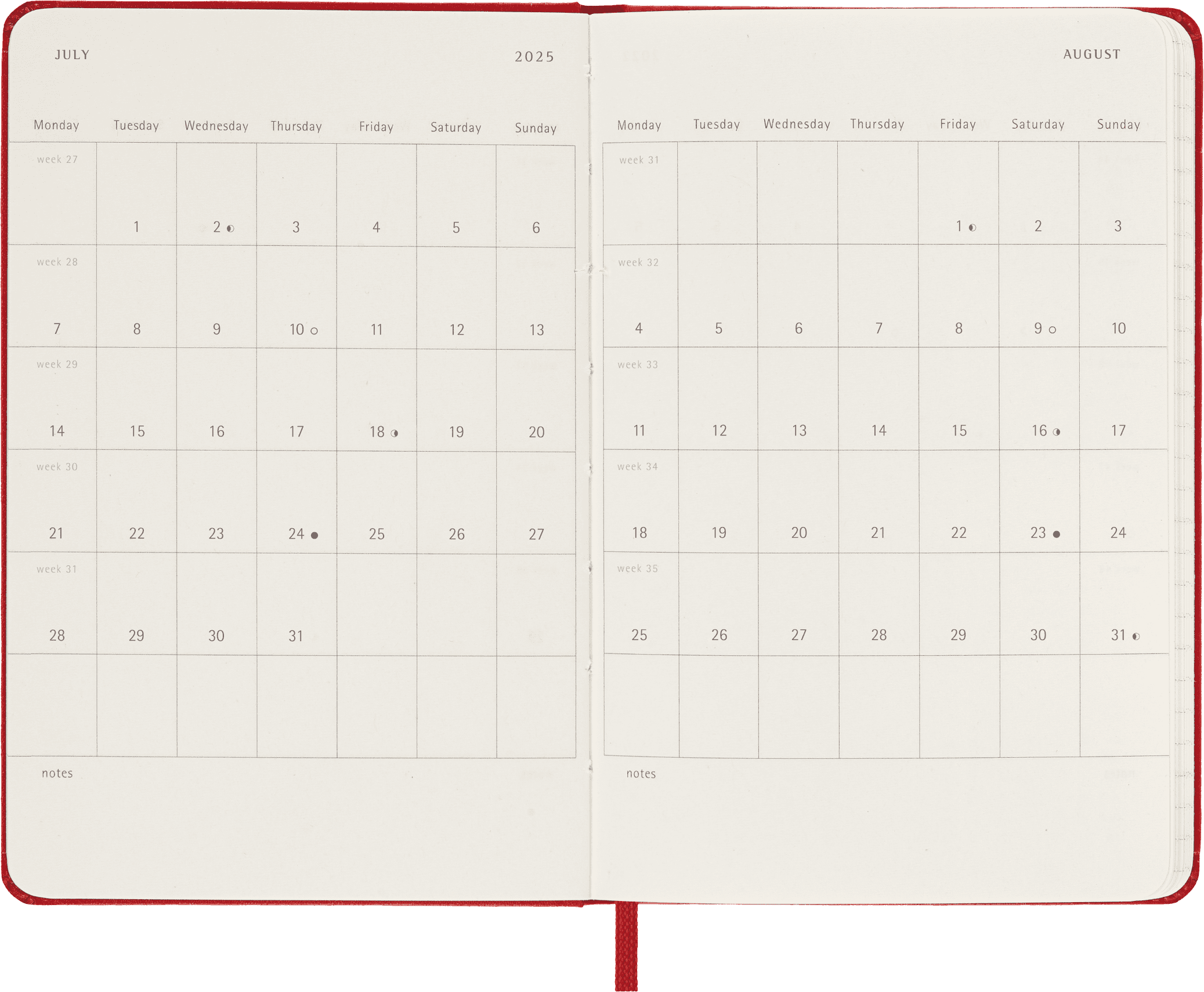 Moleskine Classic 12 Month 2025 Weekly Planner, Hard Cover, Pocket (3.5" x 5.5"), Scarlet Red, 144 Pages