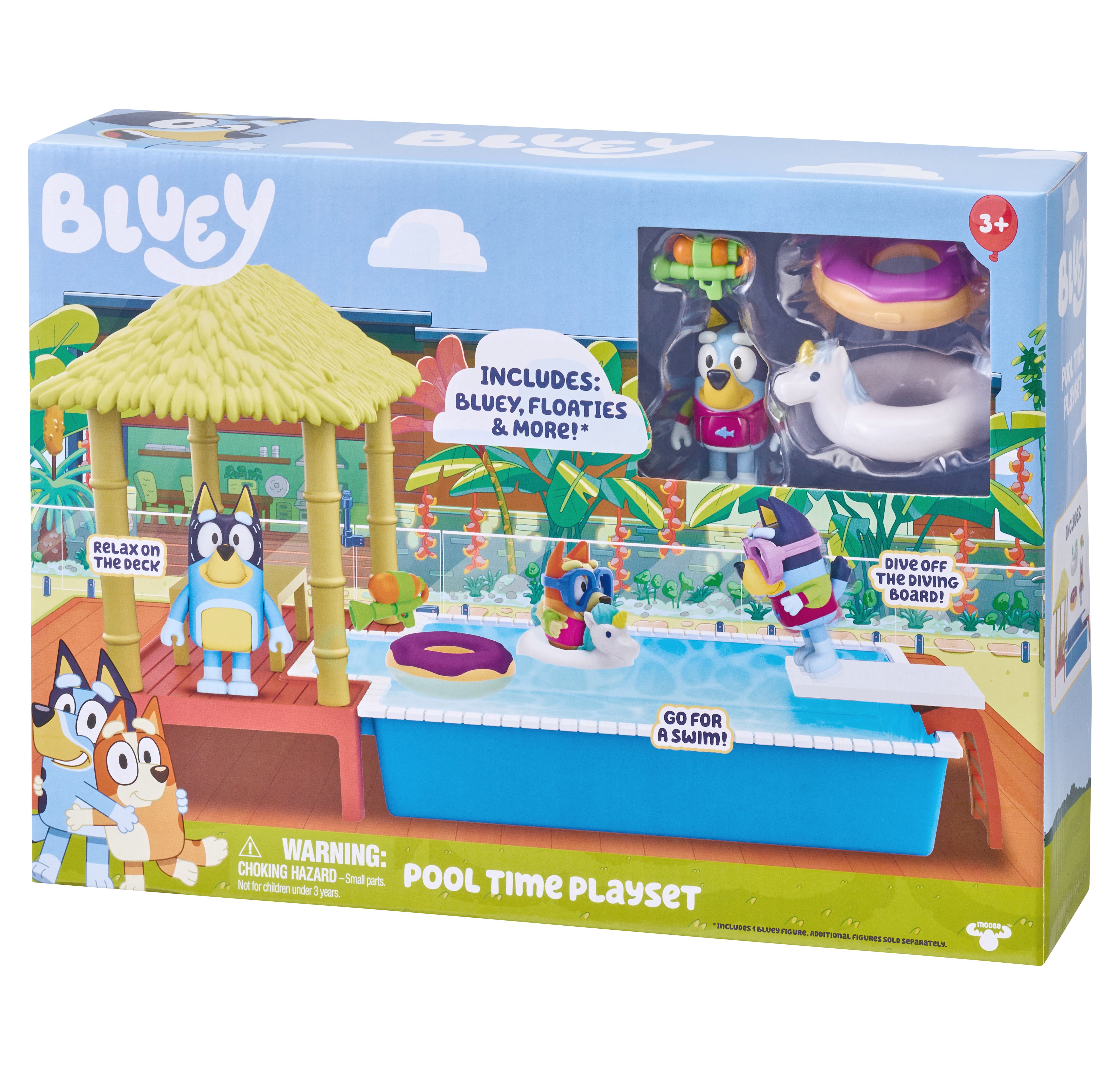 Bluey, Pool Playset and Bluey Figure, 2.5-3 inch Articulated, 4 Accessories, Preschool, Ages 3+